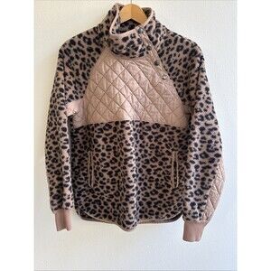 Abercrombie & Fitch Asymmetrical Snap-Up Fleece Leopard Pullover Size Small